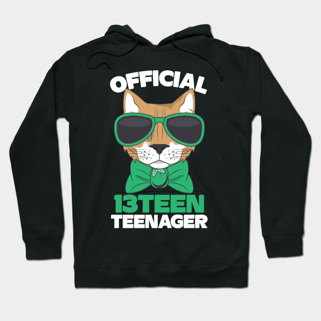 Official Thirteen 13 Teenager Cool Cat Hoodie by Teewyld